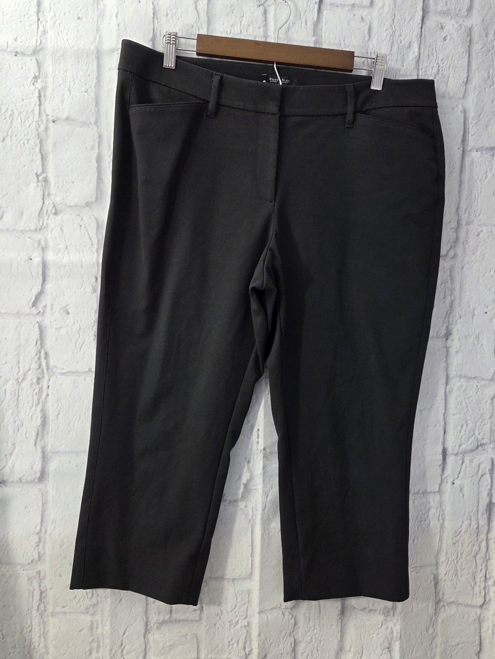 White House Black Market Size 14 Black Straight Leg Cropped Pants Casual Office